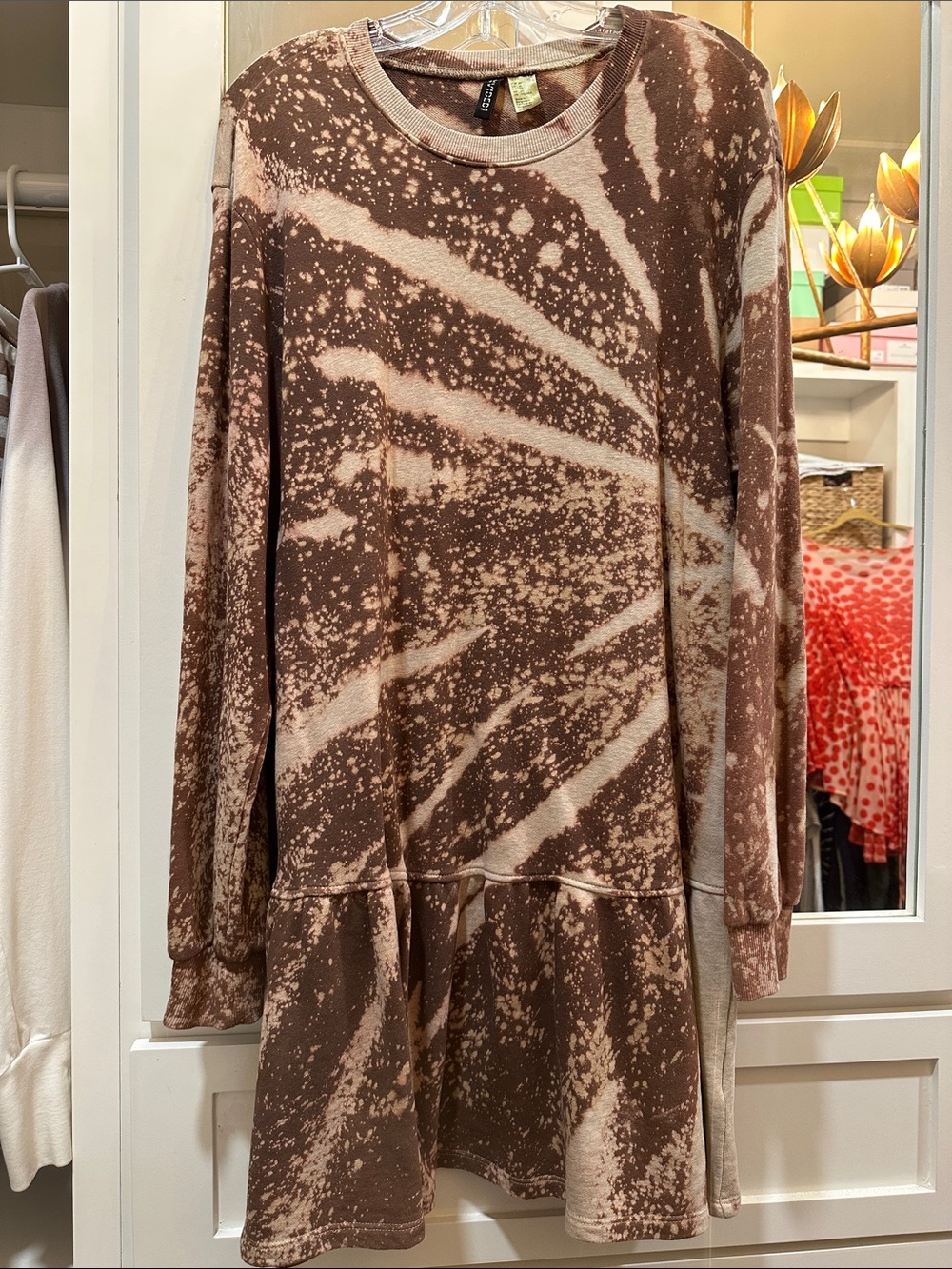 H&M Divided Brown & Cream Tie-Dye Crewneck Dress